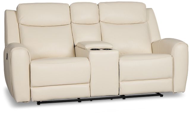 Walker Ivory Lthr/vinyl Reclining Console Loveseat