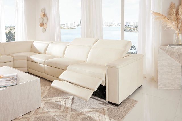 Ainsley White Leather Large Dual Power Reclining Two-arm Sectional