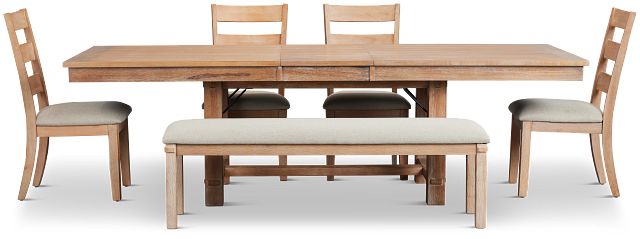 Park City Light Tone Rect Table With 4 Wood Side Chairs & Bench