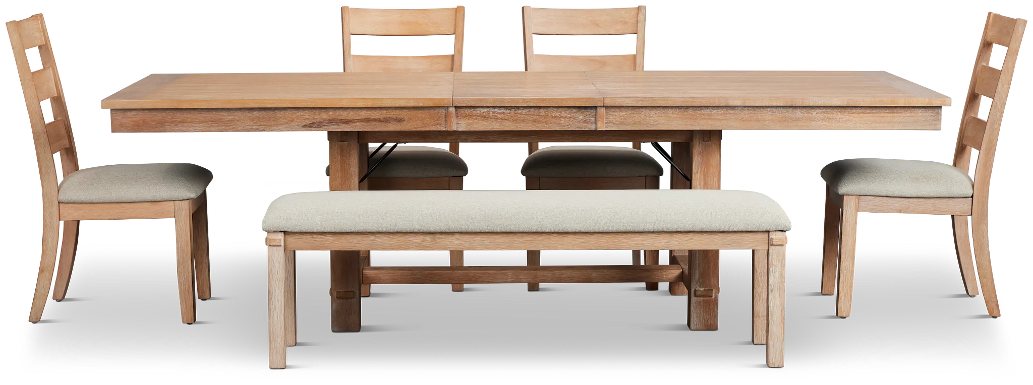 Park City Light Tone Rect Table With 4 Wood Side Chairs & Bench