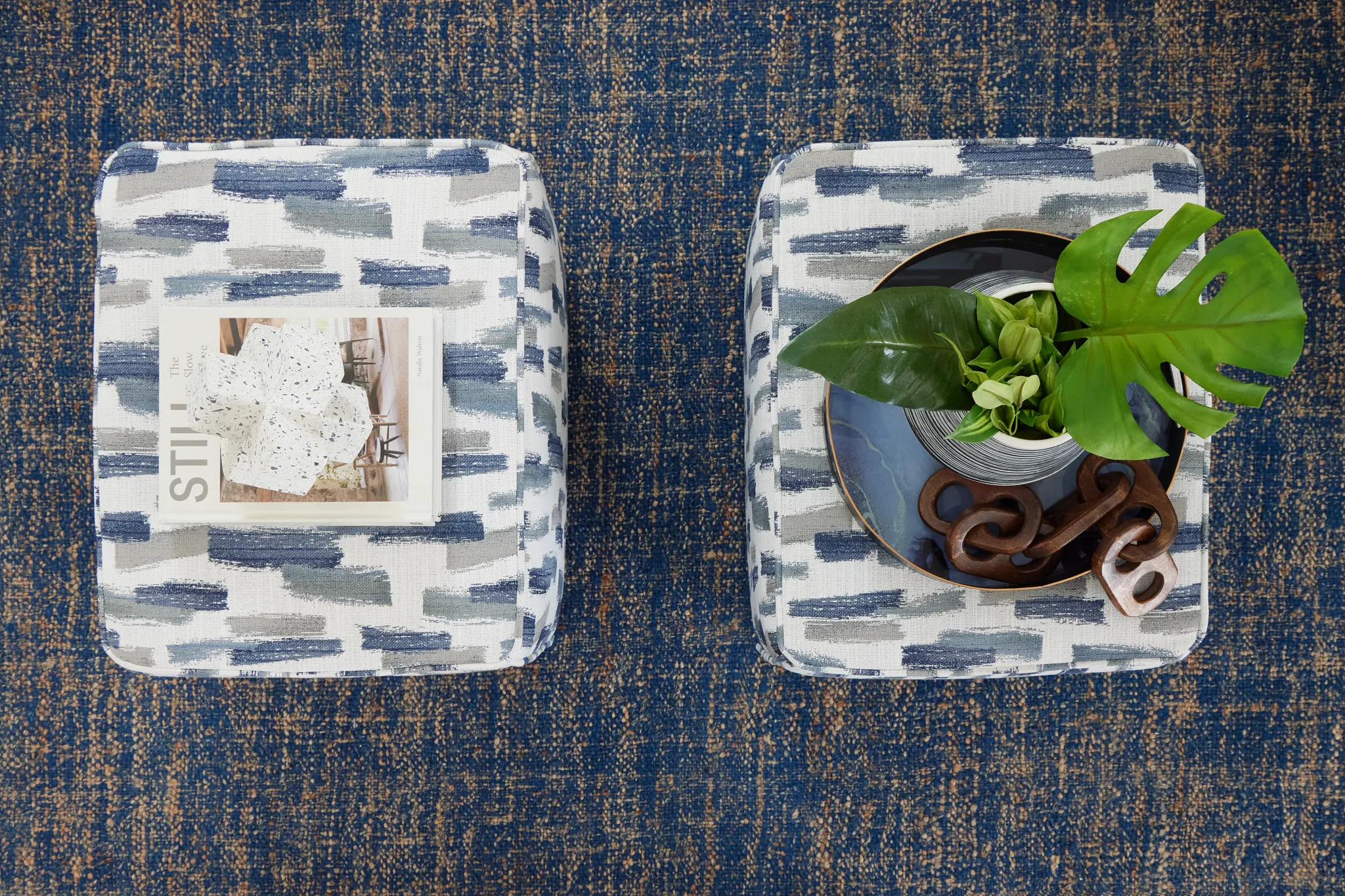 Staccato Navy Fabric Accent Pouf