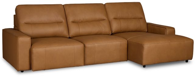Rudy Brown Lthr/vinyl Right Dual Power Extension Chaise Sectional