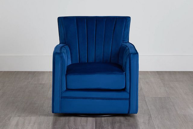 Loden Blue Velvet Swivel Accent Chair