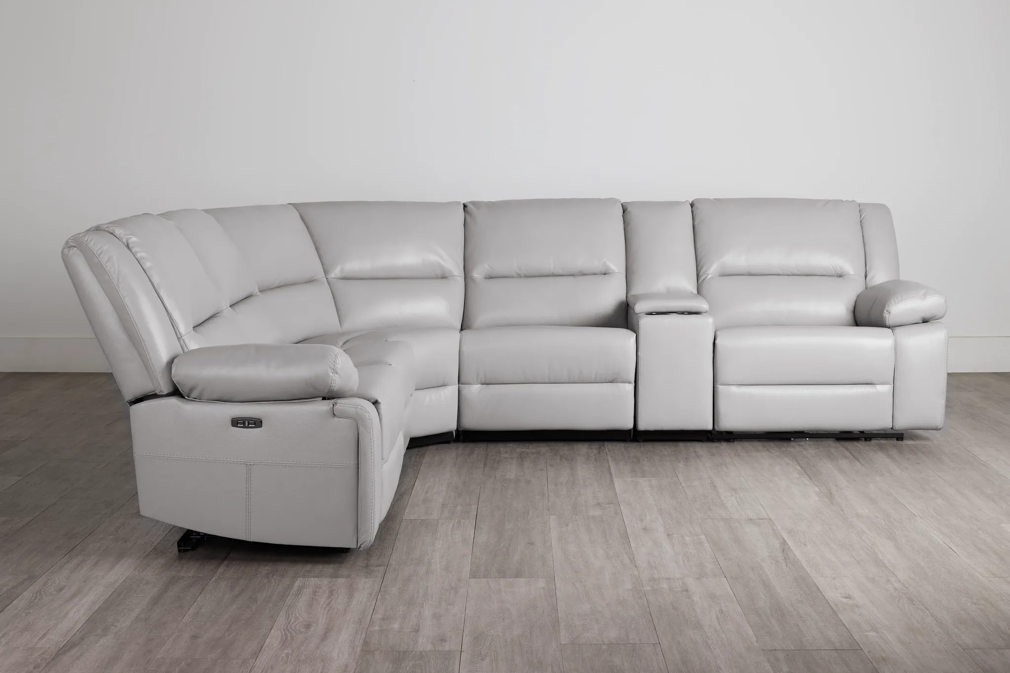 Peyton Light Gray Lthr/vinyl Medium Dual Power 2-arm Reclining Sectional