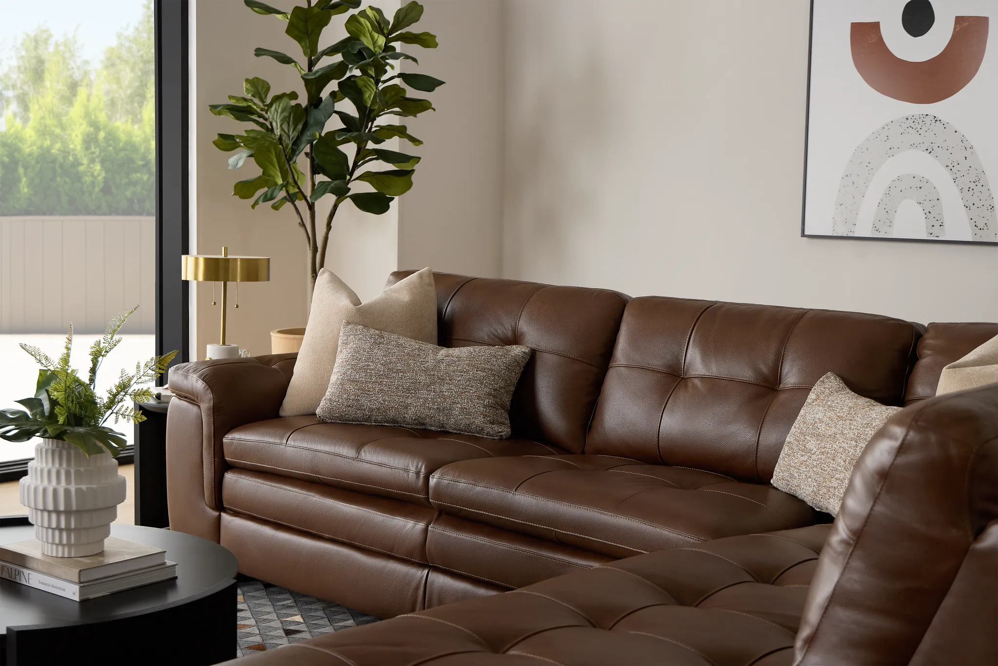 Braden Medium Brown Leather Small Right Bumper Sectional