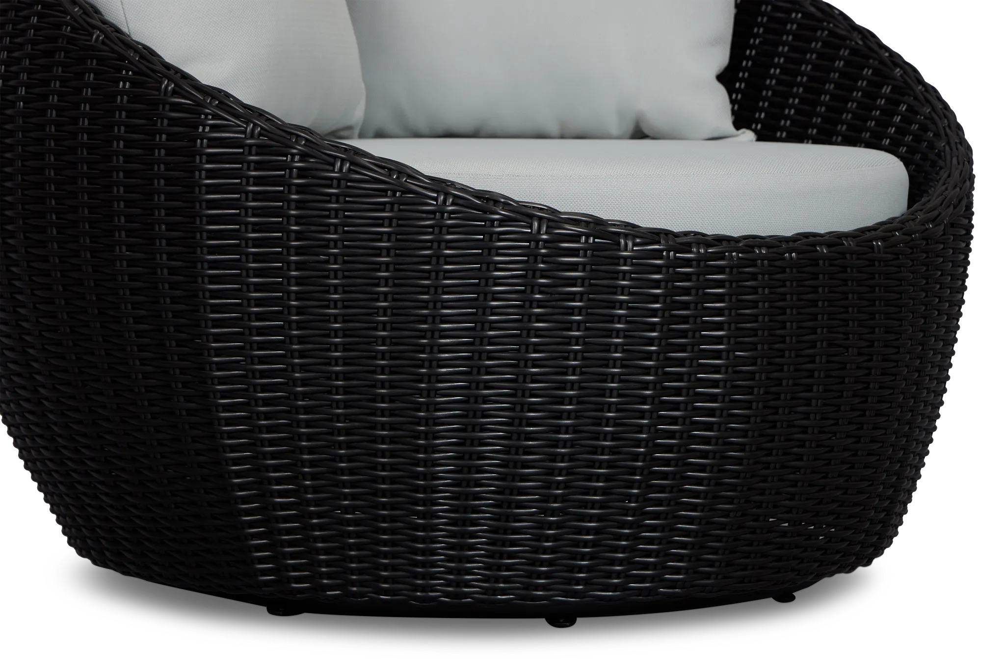 Montecito Black Curved Swivel Chair With Light Blue Cushions