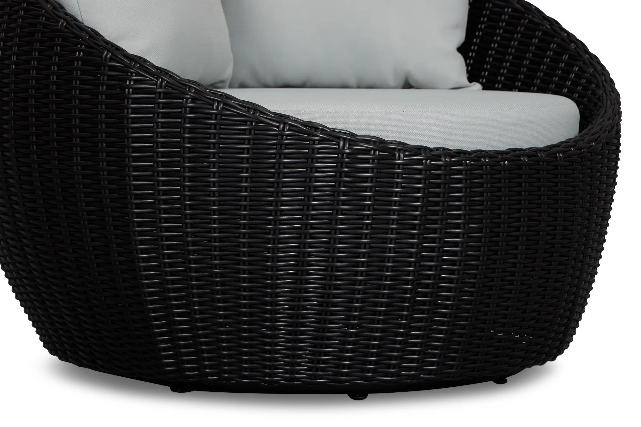 Montecito Black Curved Swivel Chair With Light Blue Cushions Montecito Black Curved Swivel Chair With Light Blue Cushions