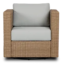 Montecito Light Tone Swivel Chair With Light Blue Cushions