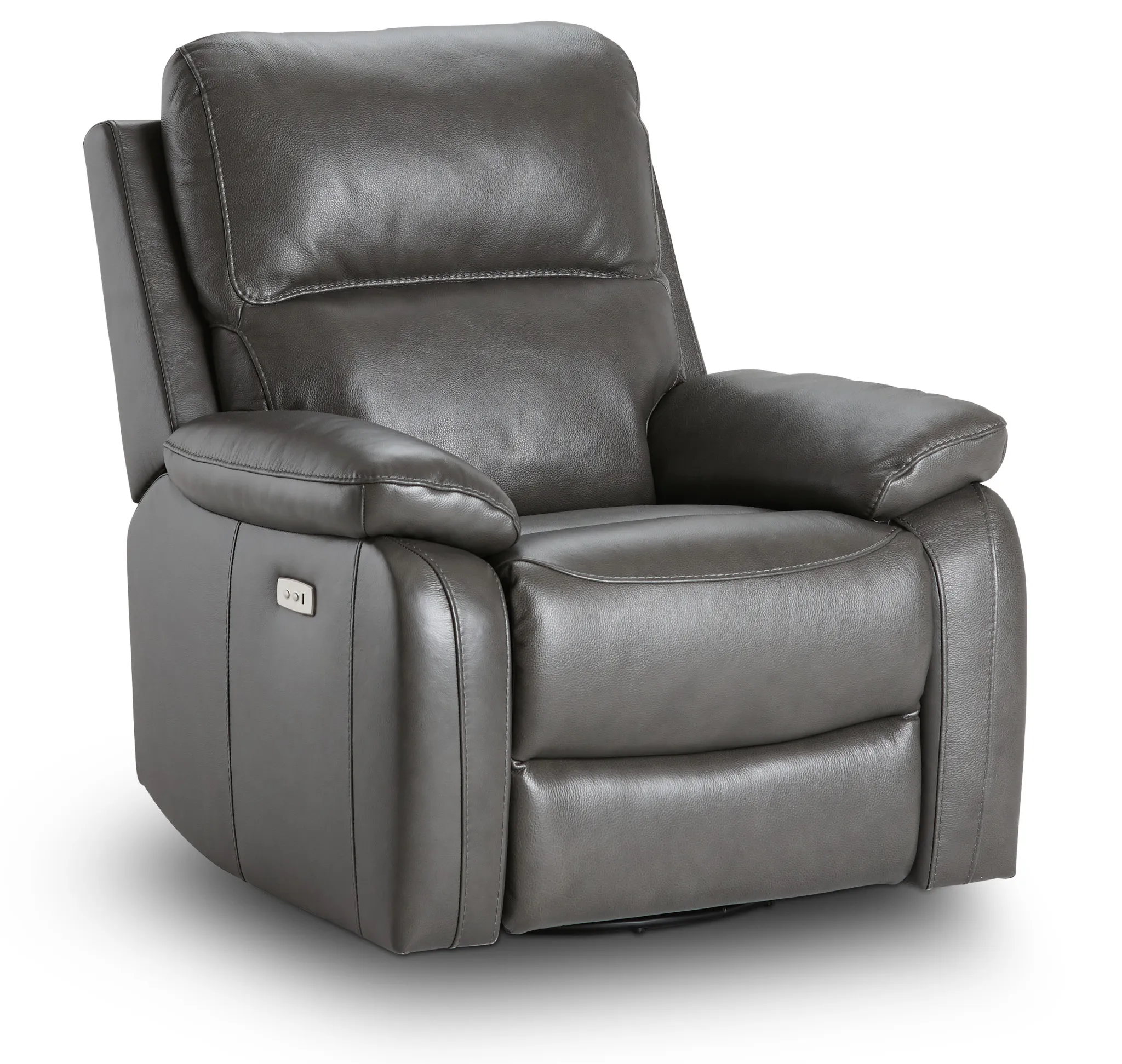 Mason Dark Gray Leather Power Swivel Glider Recliner