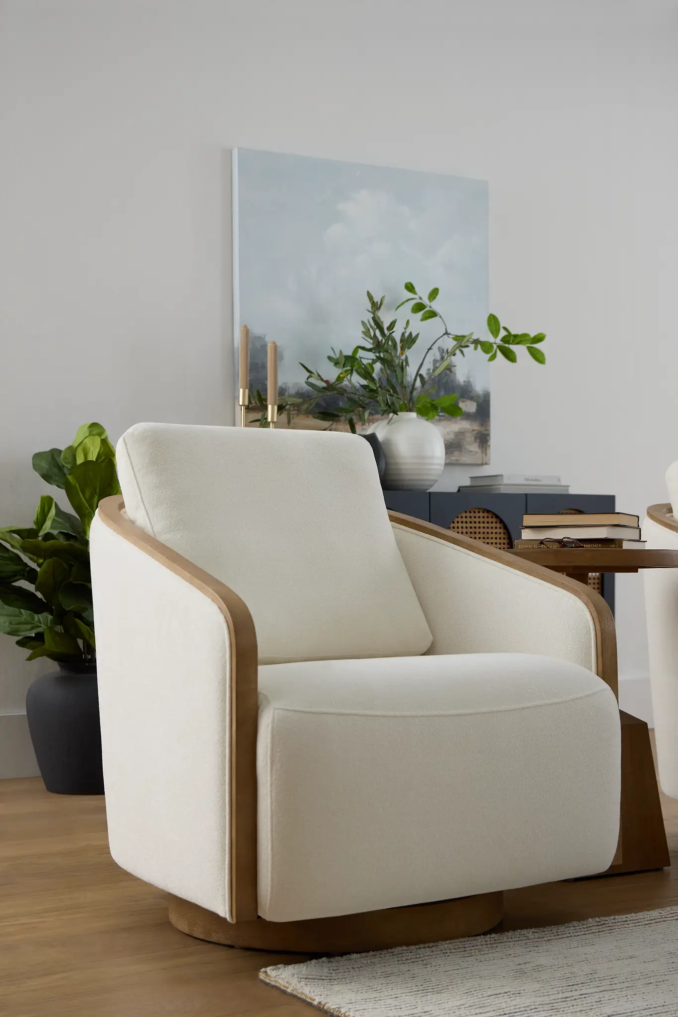 Campbell White Fabric Swivel Accent Chair Campbell White Fabric Swivel Accent Chair