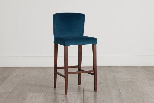 Bentley Dark Blue Velvet 30" Upholstered Barstool