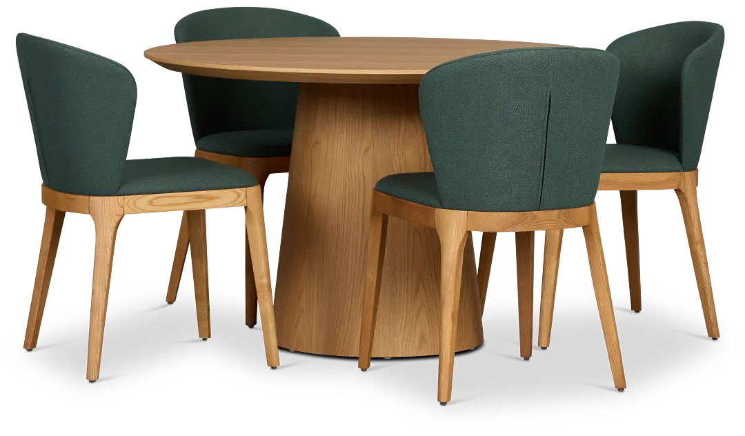 Nomad Light Tone 47" Round Table & 4 Dark Green Chairs W/light Tone Leg
