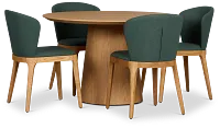 Nomad Light Tone 47" Round Table & 4 Dark Green Chairs W/light Tone Leg