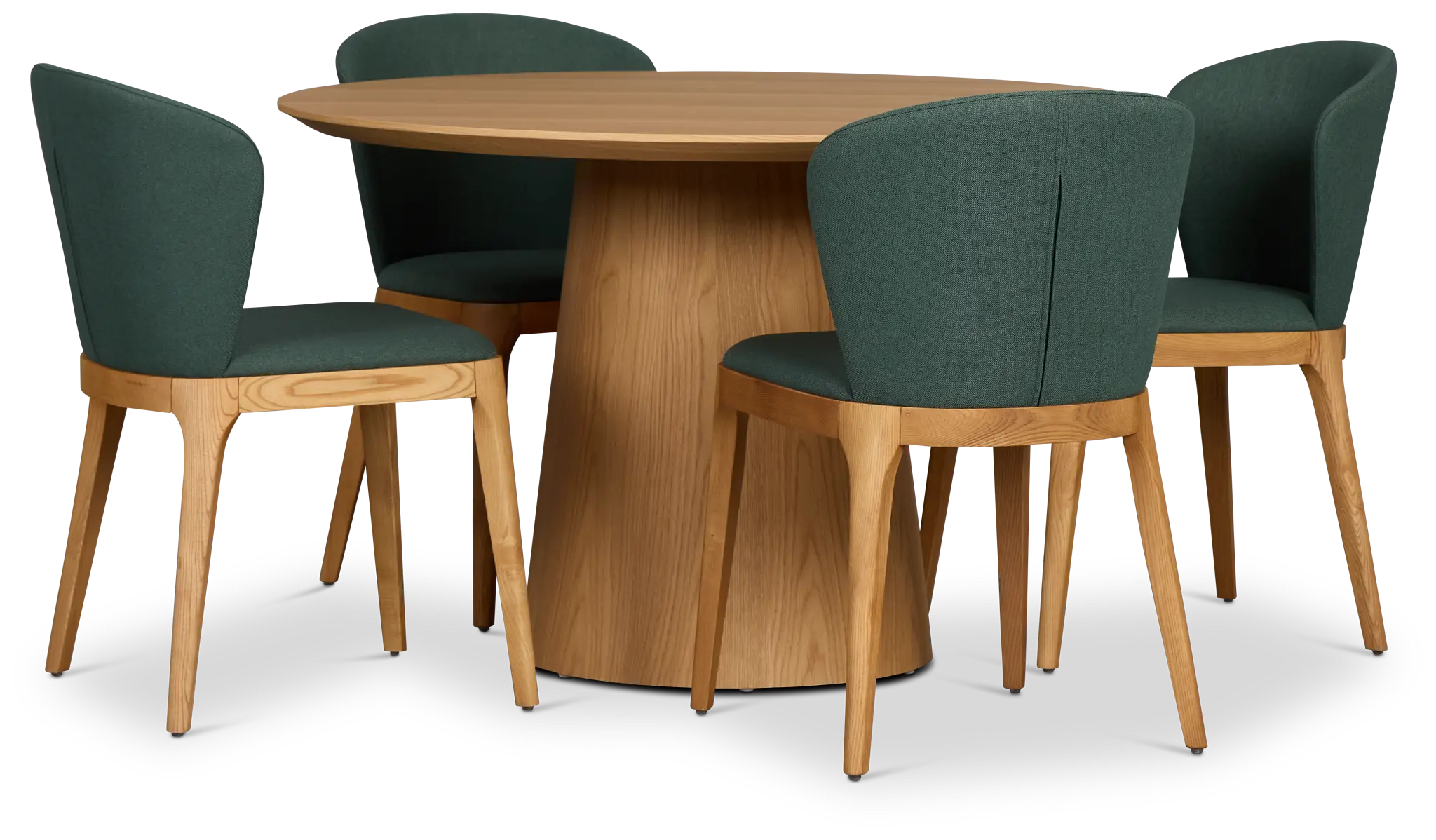 Nomad Light Tone 47" Round Table & 4 Dark Green Chairs W/light Tone Leg Nomad Light Tone 47" Round Table & 4 Dark Green Chairs W/light Tone Leg