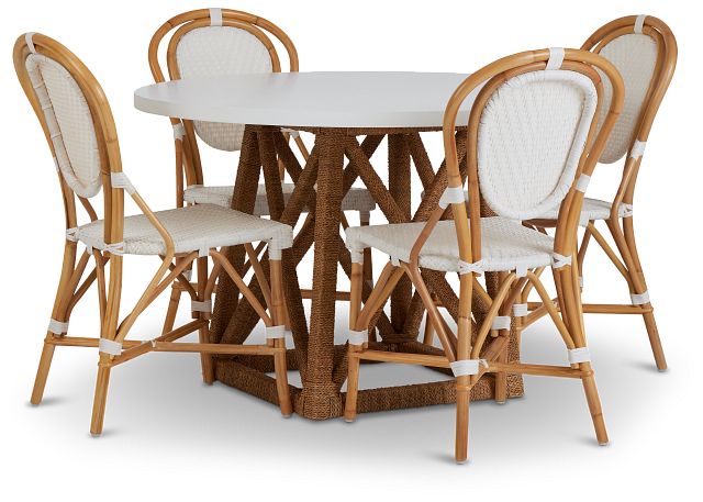 Greenwich Two-tone Round Table & 4 Rattan Chairs