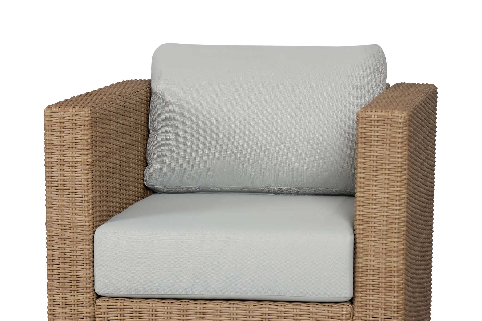 Montecito Light Tone Swivel Chair With Light Blue Cushions