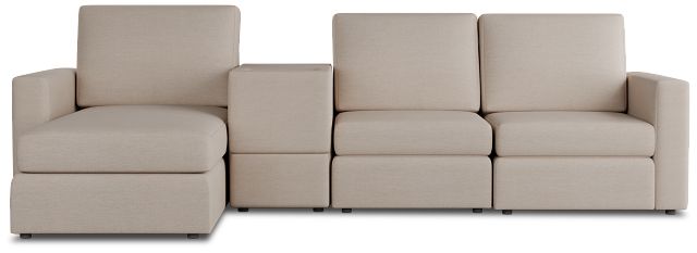 Citymod Beige Fabric Small Left Chaise Sectional With Media Console