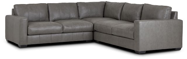 Dawkins Gray Leather Small Two-arm Sectional
