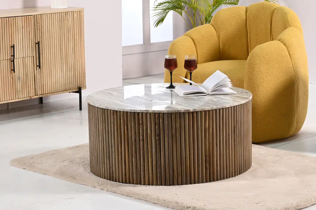 Calvin Mid Tone Round Storage Coffee Table Calvin Mid Tone Round Storage Coffee Table