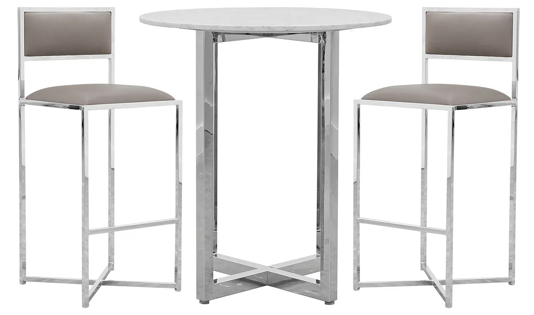 Amalfi Taupe Marble Pub Table & 2 Metal Barstools