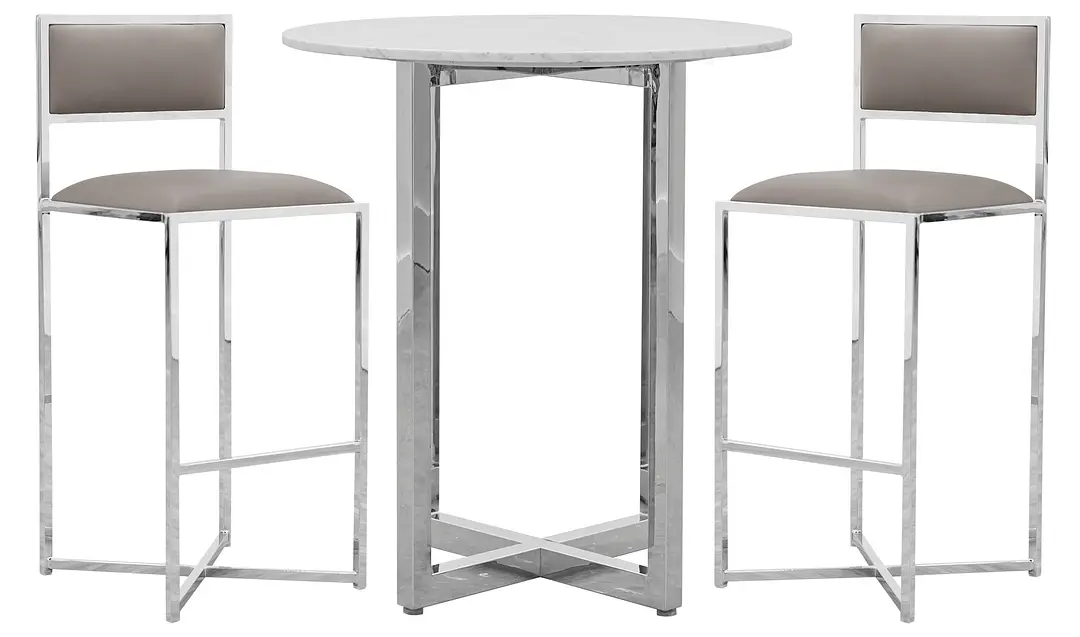 Amalfi Taupe Marble Pub Table & 2 Metal Barstools Amalfi Taupe Marble Pub Table & 2 Metal Barstools