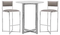 Amalfi Taupe Marble Pub Table & 2 Metal Barstools