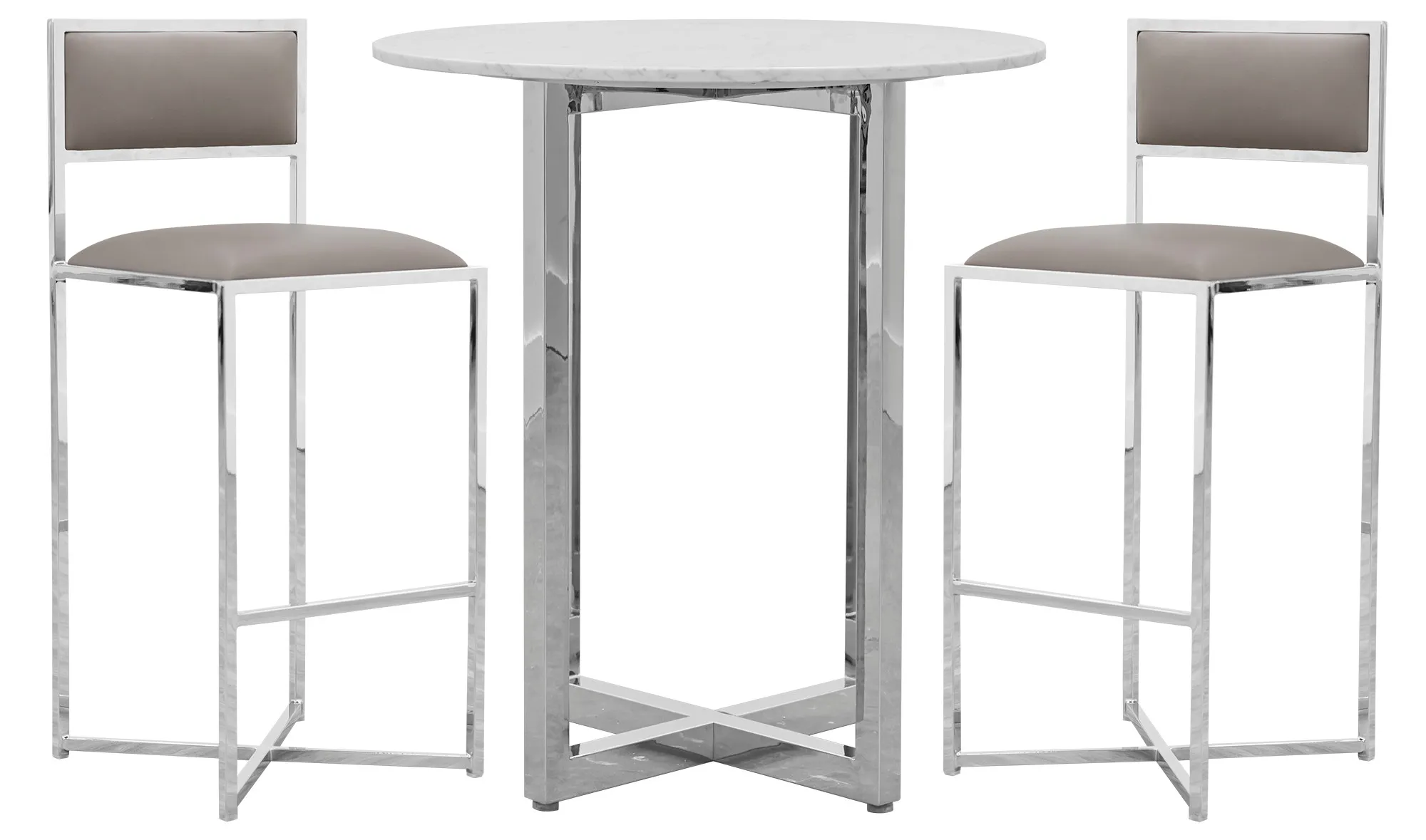 Amalfi Taupe Marble Pub Table & 2 Metal Barstools