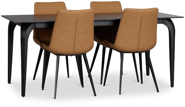 Sierra Black Stone Rectangular Table & 4 Upholstered Chairs
