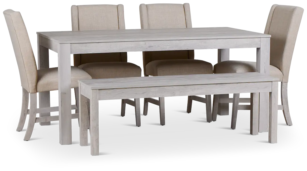 Delray White Rect Table, 4 Chairs & Bench Delray White Rect Table, 4 Chairs & Bench