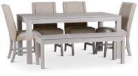 Delray White Rect Table, 4 Chairs & Bench