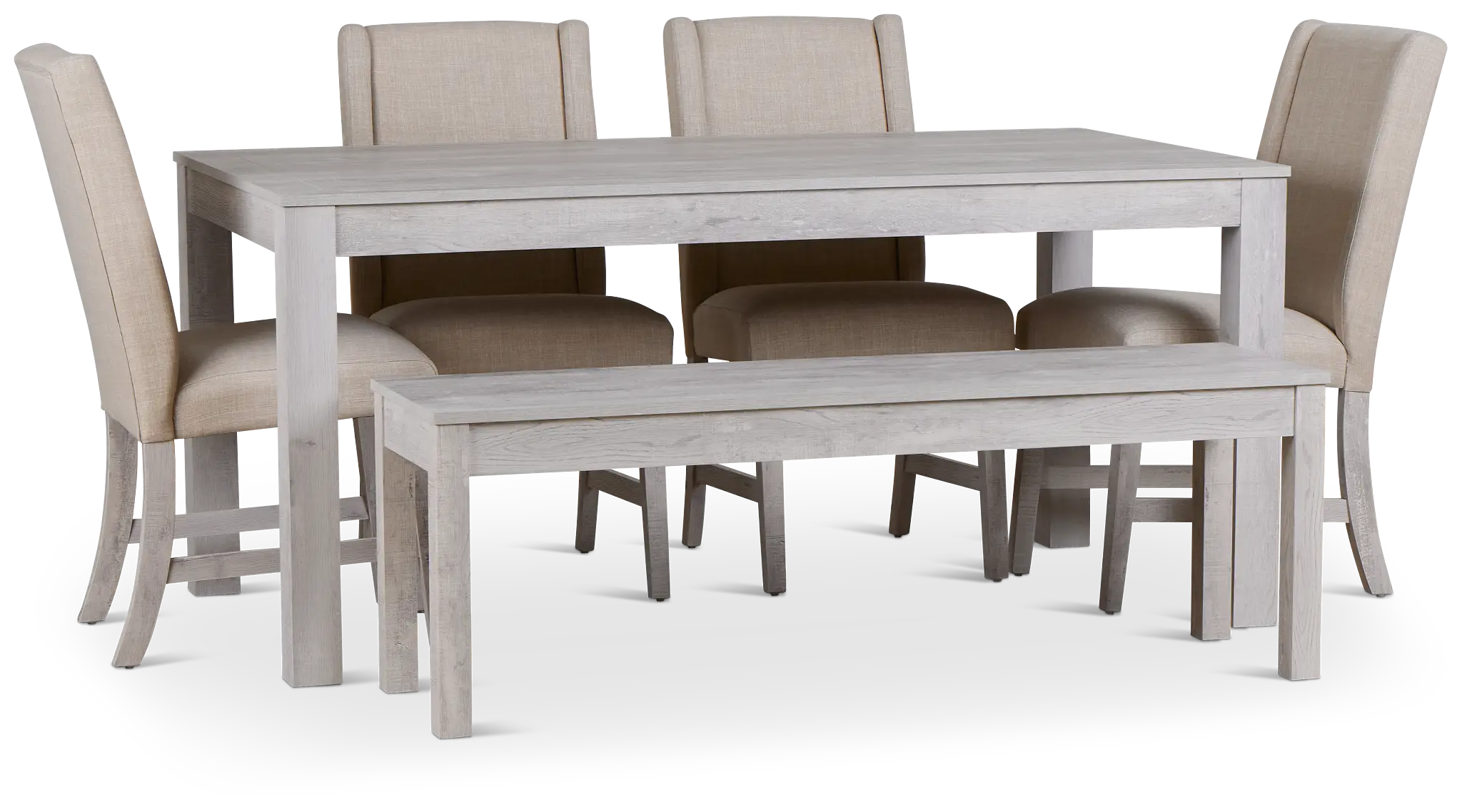 Delray White Rect Table, 4 Chairs & Bench Delray White Rect Table, 4 Chairs & Bench