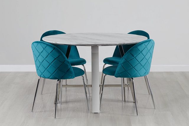 Capri Stainless Steel Dk Teal Round Table & 4 Upholstered Chairs (0)