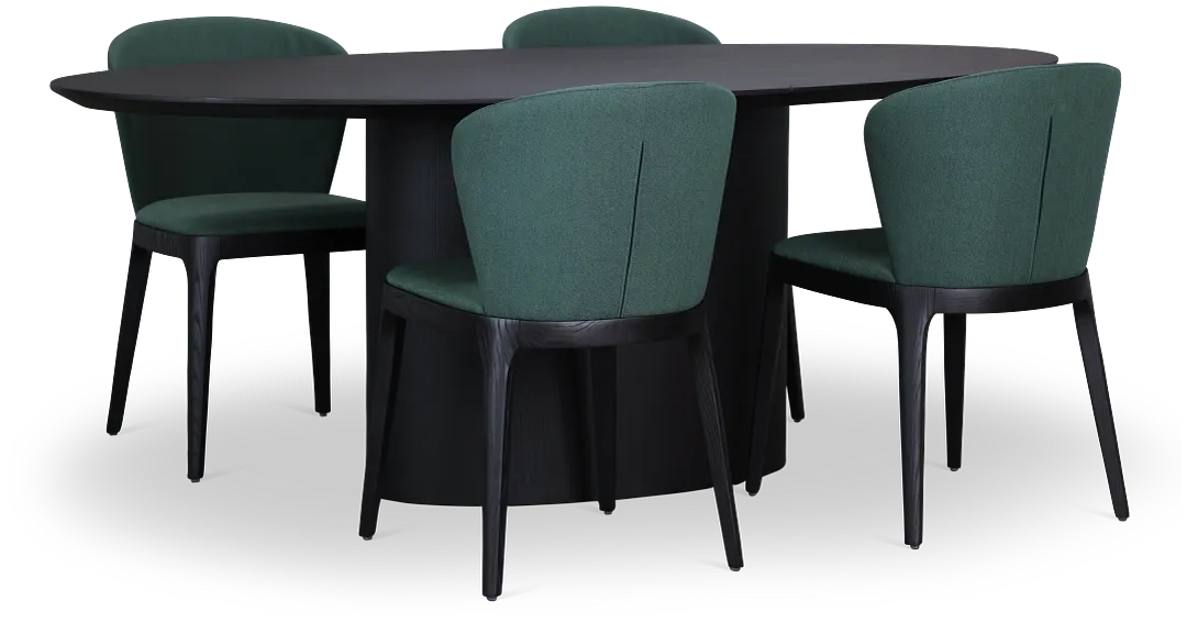 Nomad Black 78" Oval Table & 4 Dark Green Chairs W/ Black Legs