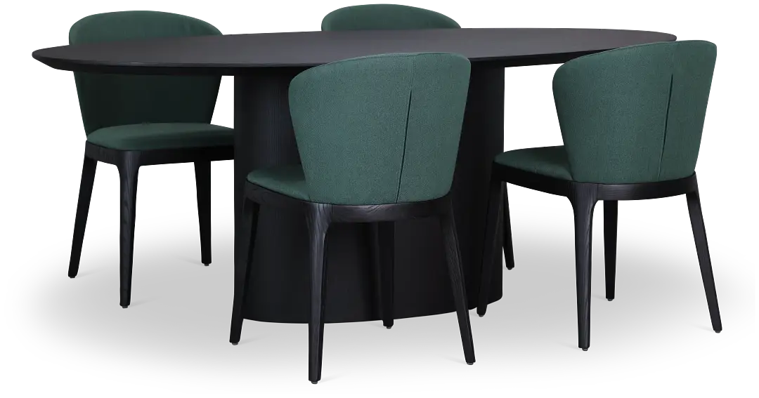 Nomad Black 78" Oval Table & 4 Dark Green Chairs W/ Black Legs Nomad Black 78" Oval Table & 4 Dark Green Chairs W/ Black Legs