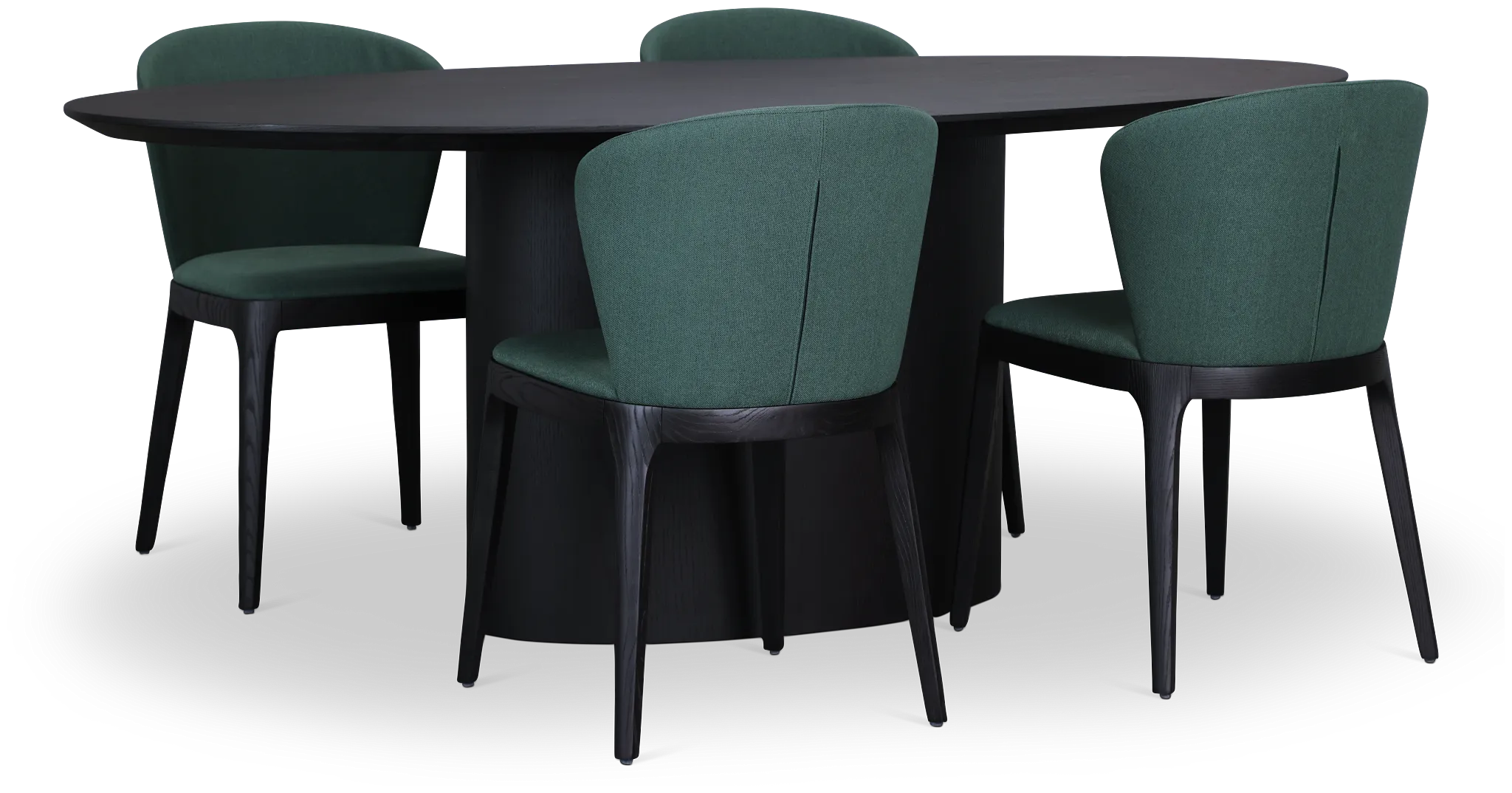 Nomad Black 78&quot; Oval Table &amp; 4 Dark Green Chairs W/ Black Legs