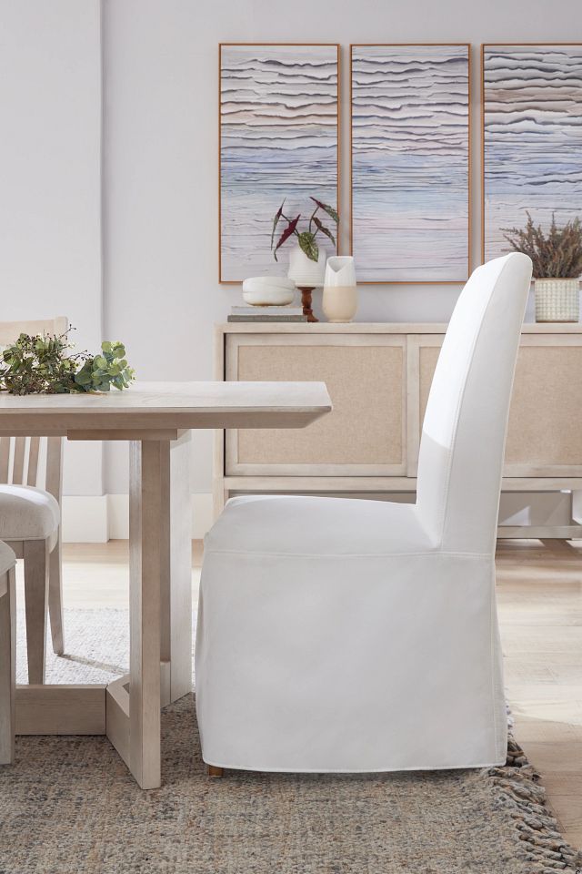 Destination White Long Slipcover Chair With Light Tone Leg