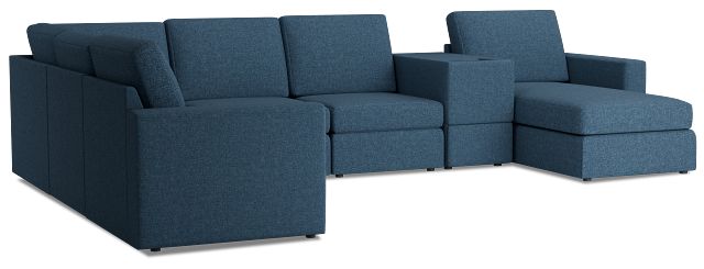 Citymod Blue Fabric Large Right Chaise Sectional With Storage Console