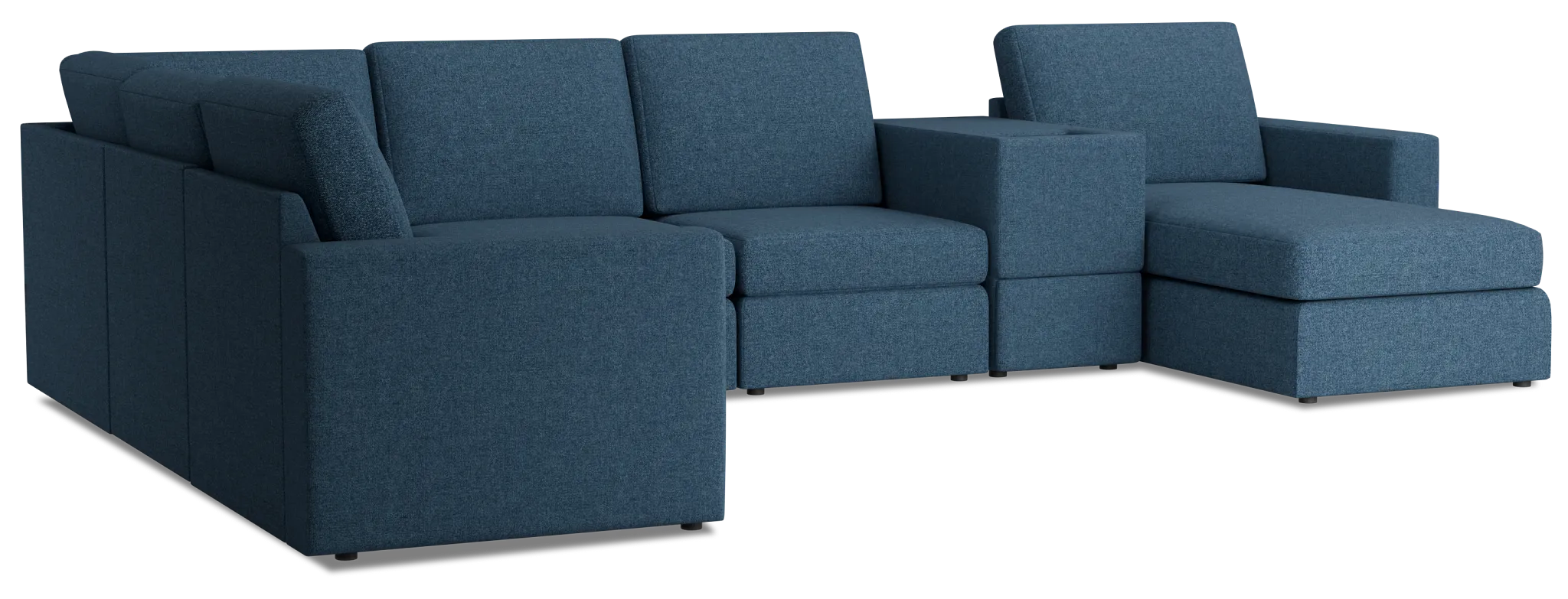 Citymod Blue Fabric Large Right Chaise Sectional With Storage Console