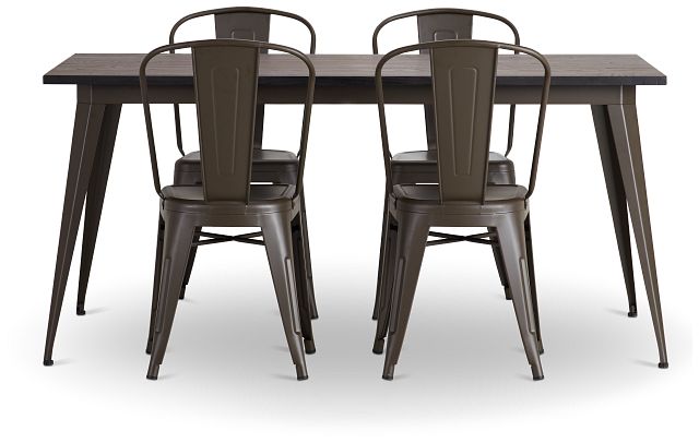 Harlow Dark Tone Rect Table & 4 Metal Chairs