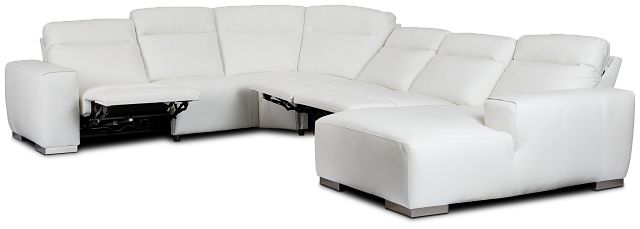 Elba White Leather Large Dual Power Right Chaise Sectional