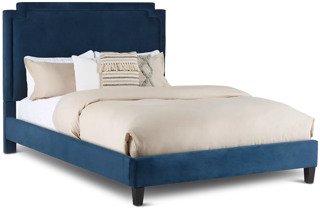 Whitney Dark Blue Uph Platform Bed