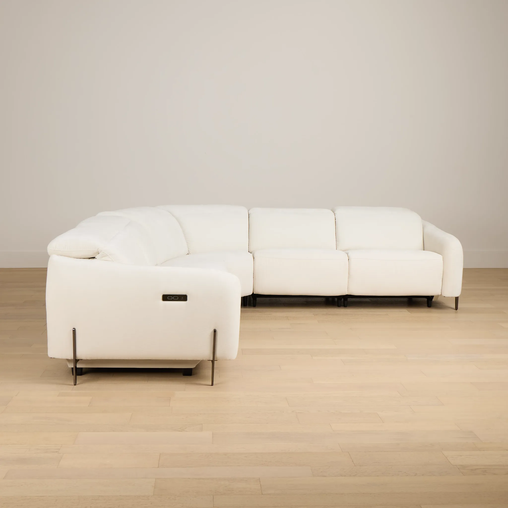 Zuri White Velvet Small Triple Power Reclining Two-arm Sectional