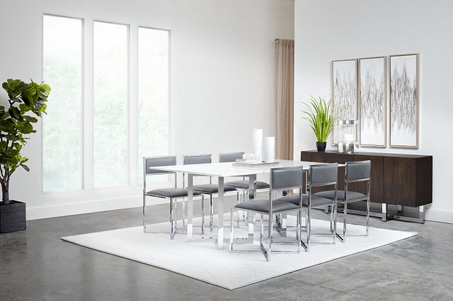 Amalfi Gray Marble Rectangular Table & 4 Metal Chairs