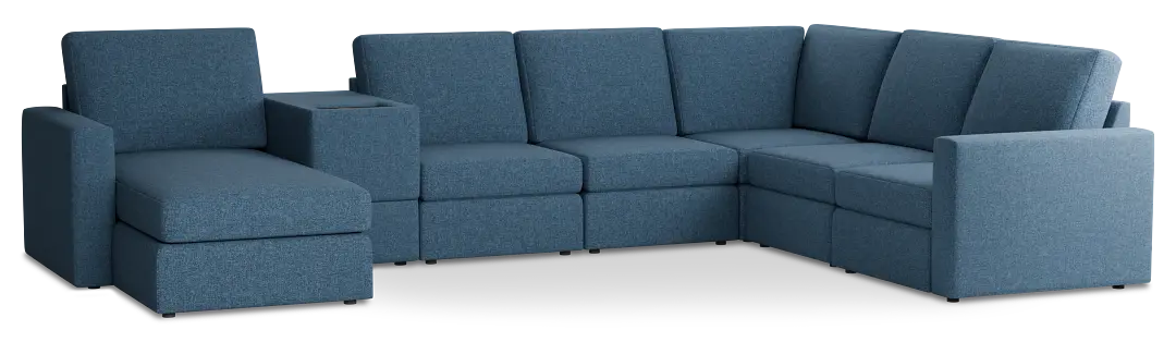 Citymod Blue Fabric Large Left Chaise Sectional With Media Console Citymod Blue Fabric Large Left Chaise Sectional With Media Console