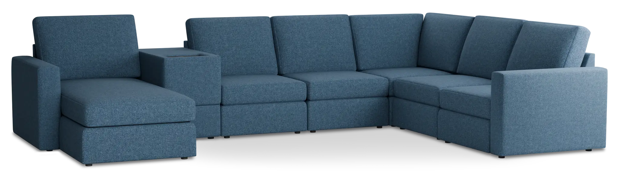 Citymod Blue Fabric Large Left Chaise Sectional With Media Console Citymod Blue Fabric Large Left Chaise Sectional With Media Console