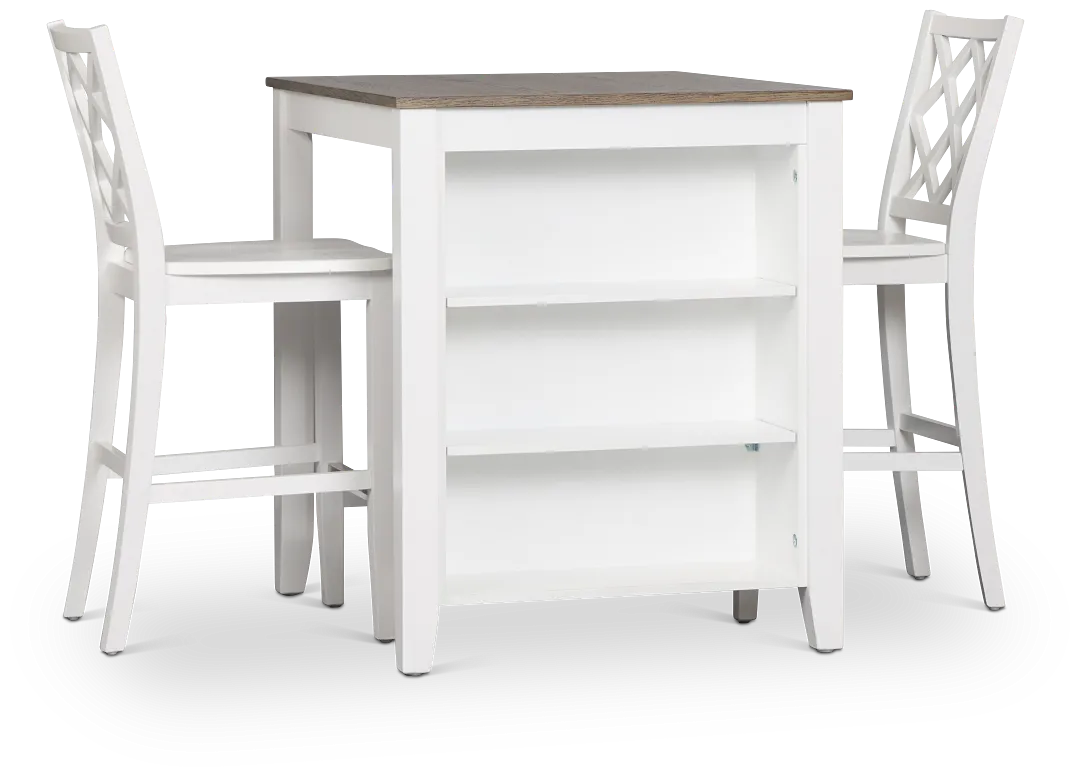 Edgartown Two-tone Storage High Table & 2 White Wood Barstools