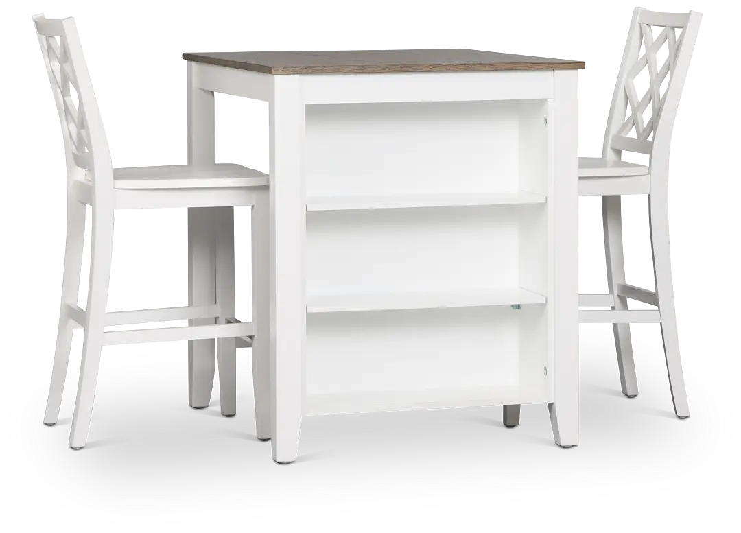 Edgartown Two-tone Storage High Table & 2 White Wood Barstools Edgartown Two-tone Storage High Table & 2 White Wood Barstools