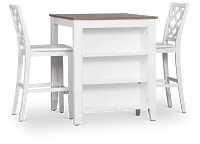 Edgartown Two-tone Storage High Table & 2 White Wood Barstools