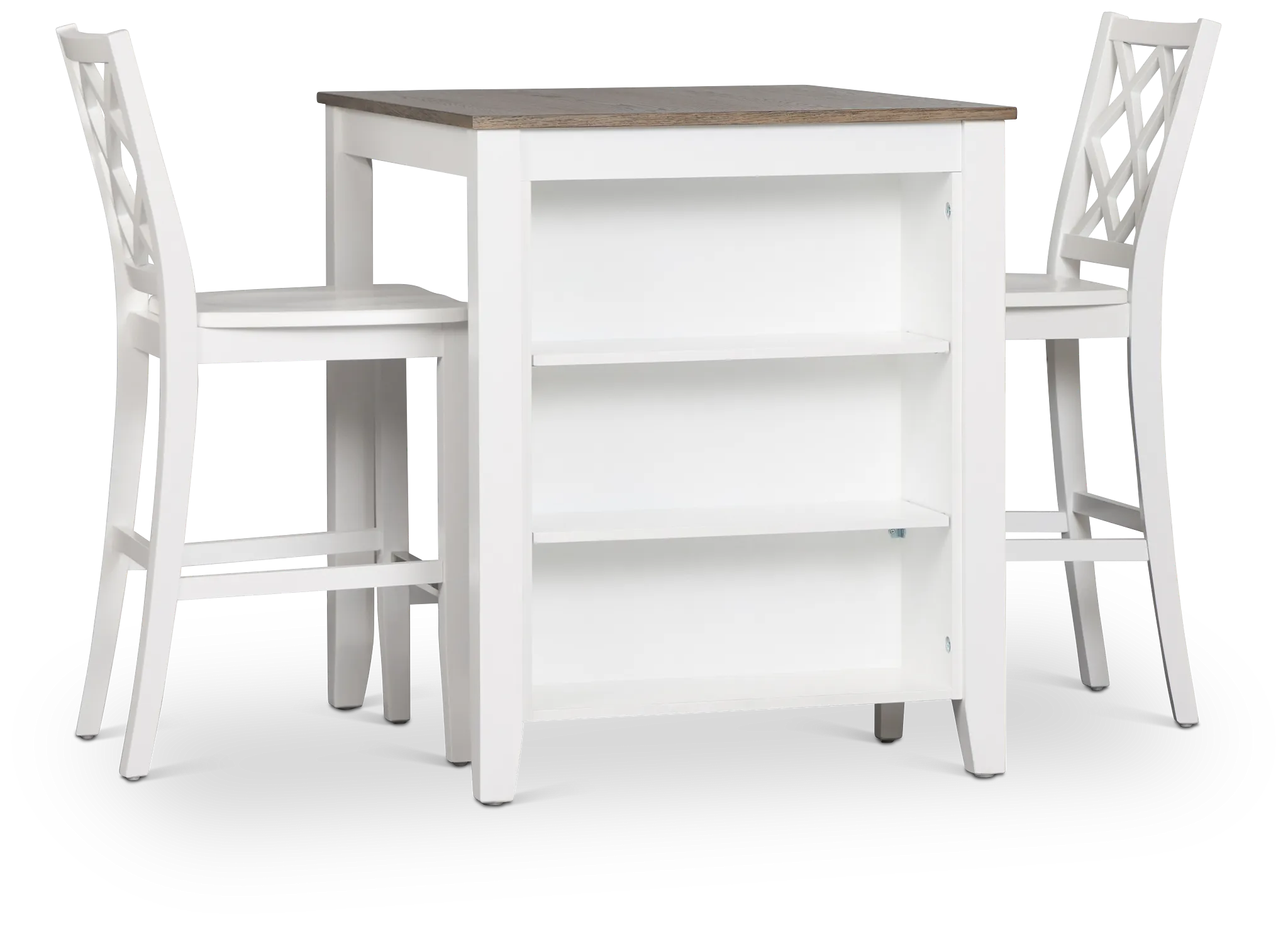 Edgartown Two-tone Storage High Table & 2 White Wood Barstools