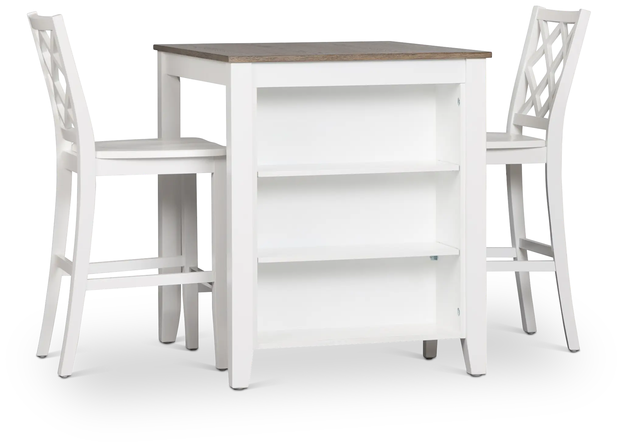 Edgartown Two-tone Storage High Table & 2 White Wood Barstools Edgartown Two-tone Storage High Table & 2 White Wood Barstools